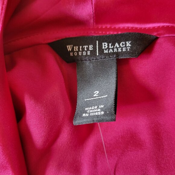 White House Black Market Womens Fuchsia Silk Blouse With Tie Neck Size 2 NWT - Picture 3 of 6